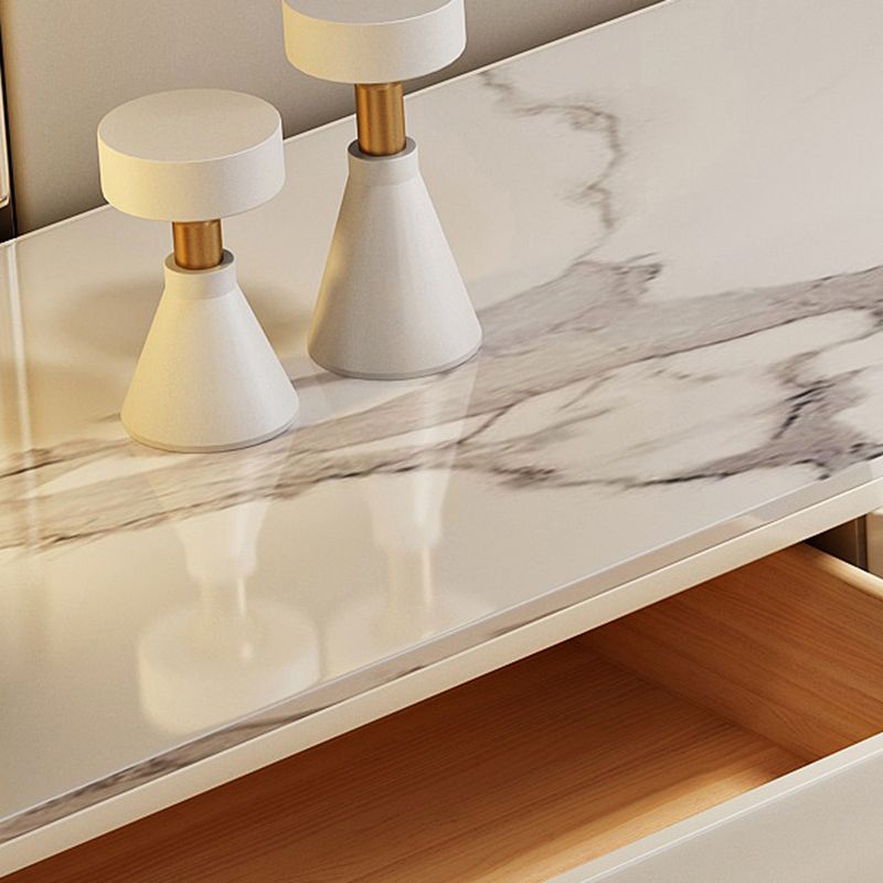 White Stone TV Stand Modern TV Media Stand with Legs for Living Room