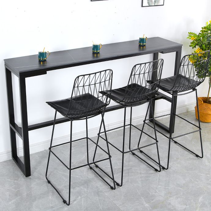 Industrial 41.3"H Bar Table Faux Marble Rectangle Top Bistro Table with Footrest Clearhalo 'Bar Furniture' 'Bar Tables' 'bar_tables' 'furn' 'furn_bar_tables' 'Furniture' 'furniture_bar_tables' 'Kitchen & Dining Furniture' 1200x1200_9e0a165f-f453-49fd-8546-140e9c67db05