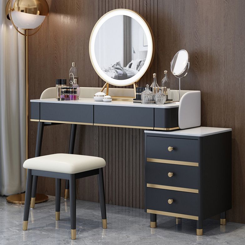 Glam Vanity Dressing Table Set with 5 Storage Drawers in Black