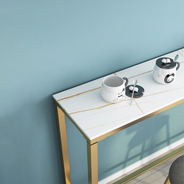 Mesa de bar rectangular de piedra sinterizada, mesa de bar con base dorada y metálica para cocina y sala de estar