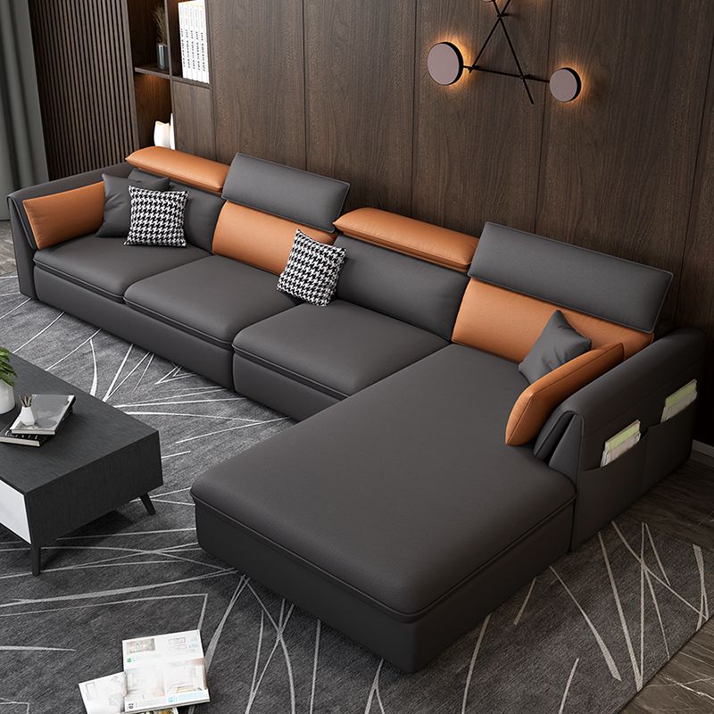 Modern Stain Resistant Faux Leather Pillow Top Arm Sofa with Bolster Pillows Clearhalo 'furn' 'furn_sectionals' 'Furniture' 'furniture_sectionals' 'kitchen' 'kitchen_sectionals' 'Living Room Furniture' 'Sectionals' 1200x1200_9e0da11f-132c-498b-bfc0-8fec66683d91