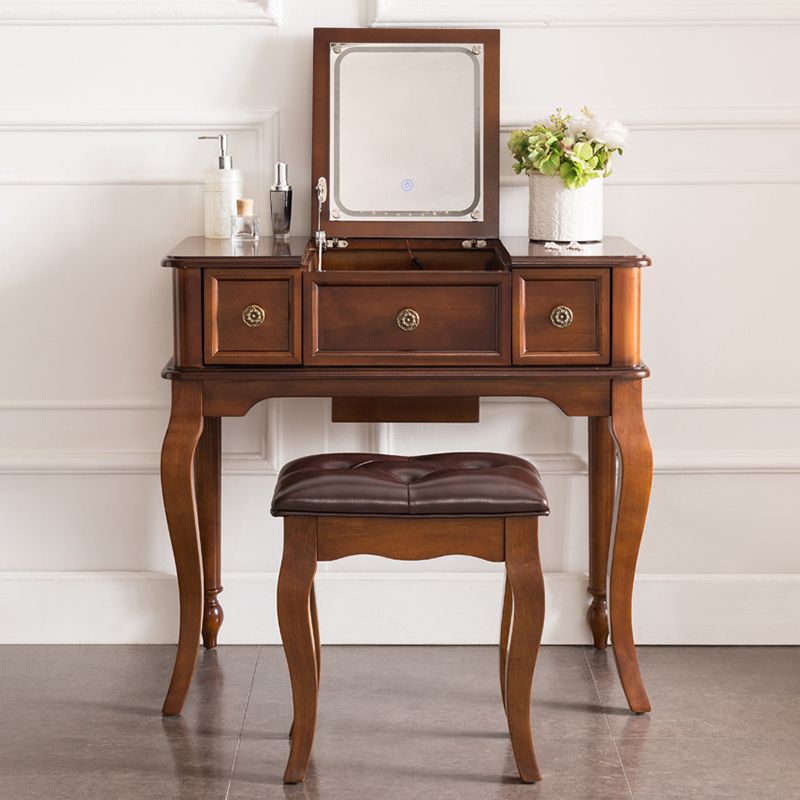Traditional Flip-Top Vanity Dressing Table Wooden Makeup Vanity Set Clearhalo 'Bedroom Furniture' 'furn' 'furn_makeup_vanities' 'Furniture' 'Makeup Vanities' 'makeup_vanities' 1200x1200_9e110b8c-3f31-46ea-81e9-39339c21c964