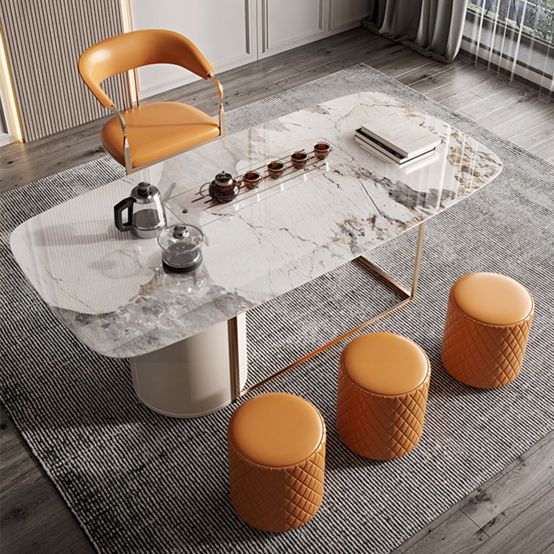 Glam Rectangle Table Sintered Stone Table with Metal Legs for Home Use