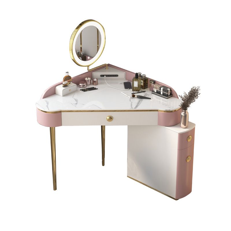 Glam Style Rock Slab Vanity with 3 Drawers White/pink Metal Base Clearhalo 'Bedroom Furniture' 'furn' 'furn_makeup_vanities' 'Furniture' 'Makeup Vanities' 'makeup_vanities' 1200x1200_9e129c4c-9b59-4445-b145-25580ec747eb