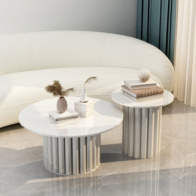 Modern Stone Pedestal Cocktail Table Round Coffee Table - White/Grey Clearhalo 'Coffee & Accent Tables' 'Coffee Tables' 'coffee_tables' 'furn' 'furn_coffee_tables' 'Furniture' 'Living Room Furniture' 1200x1200_9e14bbfb-9652-4be3-a6ef-8bcf198daf0f
