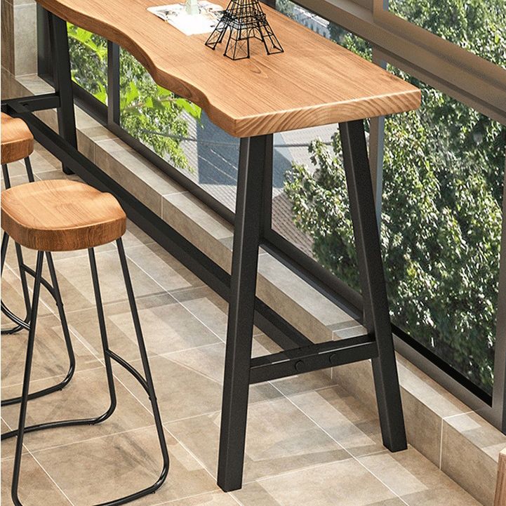Pine Wood Bar Dining Table Industrial Bar Dining Table with Black Trestle Base Clearhalo 'Bar Furniture' 'Bar Tables' 'bar_tables' 'furn' 'furn_bar_tables' 'Furniture' 'furniture_bar_tables' 'Kitchen & Dining Furniture' 1200x1200_9e194ffc-1fe8-4bb0-b25e-df34954cbe66