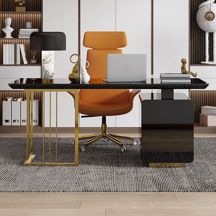 Modern Glass Office Working Table Rectangle Writing Desk with Drawers Clearhalo 'furn' 'furn_office_desk' 'Furniture' 'Office Desks' 'Office Furniture' 'office_desk' 1200x1200_9e1a0ca5-d190-4125-b86d-28daf33e39b3