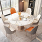 Table de salle à manger rectangulaire, plateau de table moderne en pierre avec pieds en métal doré