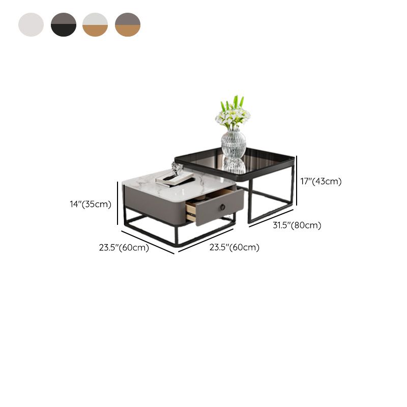 Frame Slate Coffee Table Glam Nesting Coffee Table Set with Drawer Clearhalo 'Coffee & Accent Tables' 'Coffee Tables' 'coffee_tables' 'furn' 'furn_coffee_tables' 'Furniture' 'Living Room Furniture' 1200x1200_9e1bb025-6907-451c-aa3c-015be657ab63