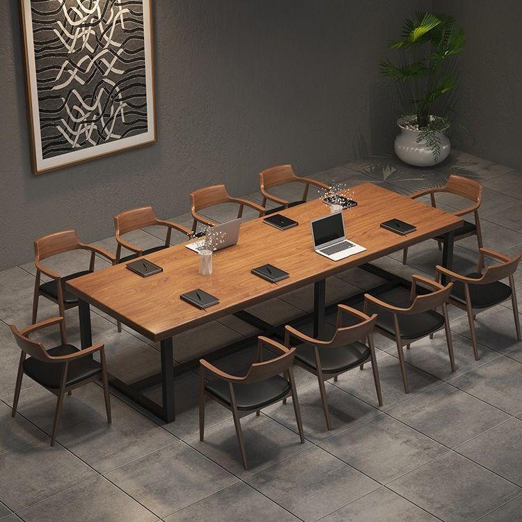 Natural Solid Wood Dining Collection Trestle Base Industrial Dining Table without Chair