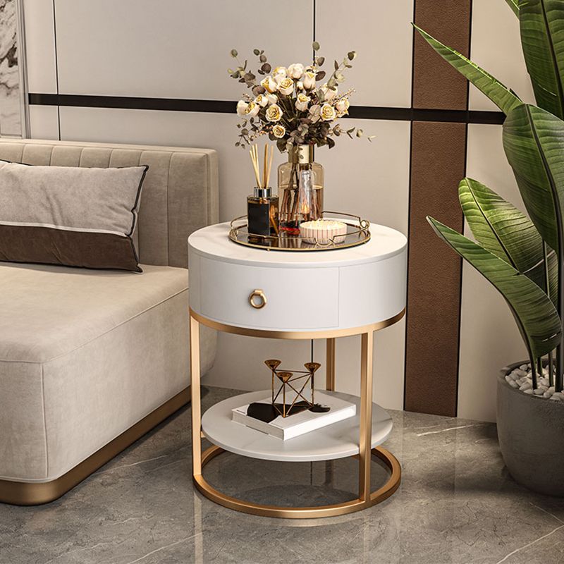 Modernistic Round End Table with Slate Top,  Double Tier Frame End Table