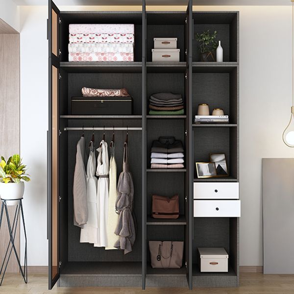 Black Glass Wardrobe Armoire Modern Style Wardrobe for Bedroom