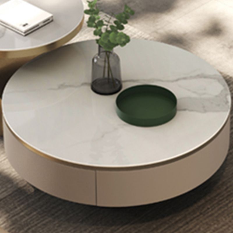 Round Pedestal Coffee Table Glam Stone Cocktail Table with 2 Drawers Clearhalo 'Coffee & Accent Tables' 'Coffee Tables' 'coffee_tables' 'furn' 'furn_coffee_tables' 'Furniture' 'Living Room Furniture' 1200x1200_9e21ee14-695b-4a95-9fd0-abc0fc334be2