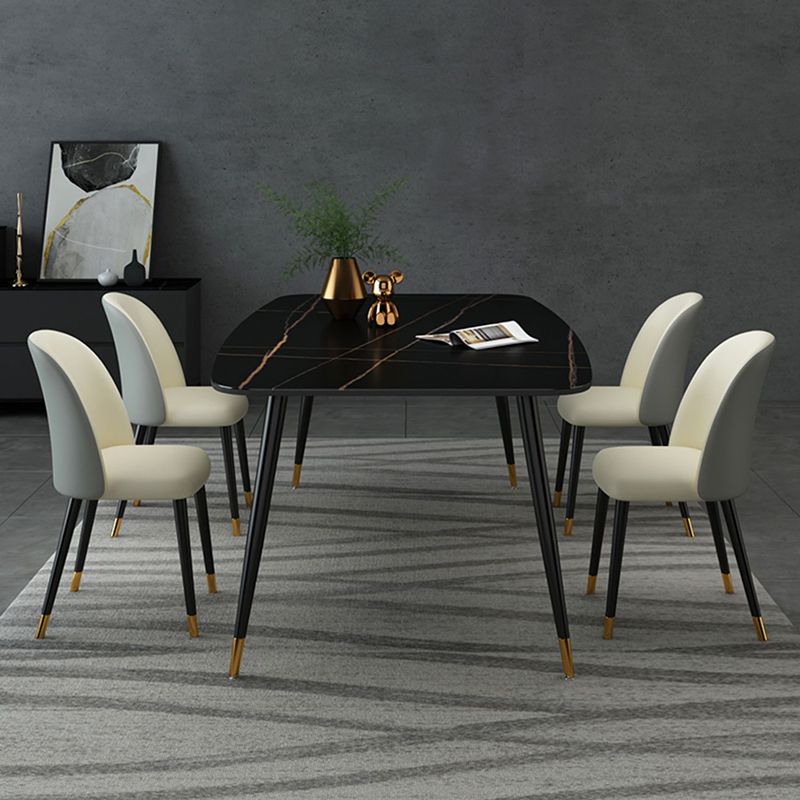 Mesa de piedra sinterizada industrial para mesa de comedor negro rectangular de restaurantes con 4 patas
