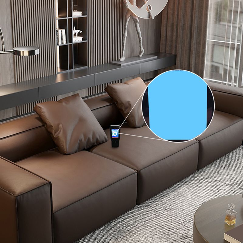 Set sezionale moderno, divano sezionale a braccio quadrato in pelle vera, marrone