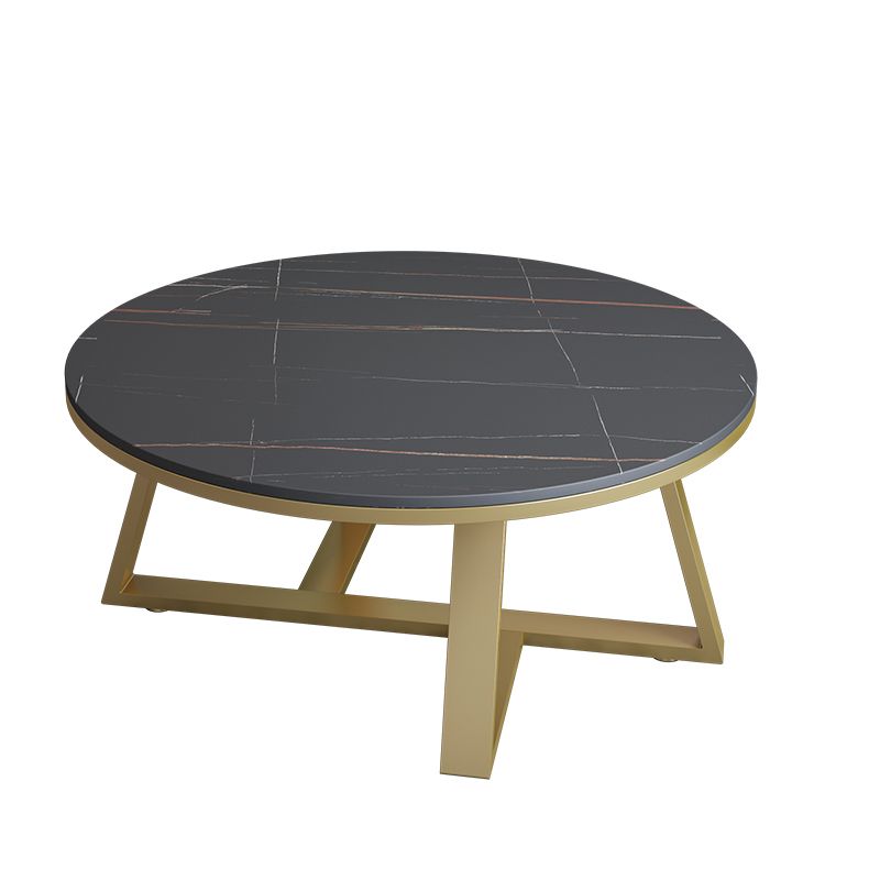 15.7"Tall Cross Legs Black / White Round Slate Top Coffee Table