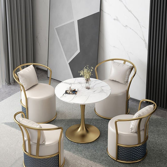 Glam 1/4/5 Pieces Dinette Set with White Sintered Stone Top Round Dining Table Set Clearhalo 'Dining Room Sets' 'Dining Tables & Seating' 'dining_room_set' 'furn' 'furn_dining_room_set' 'Furniture' 'furniture_dining_room_set' 'Kitchen & Dining Furniture' 1200x1200_9e2b0a77-d77f-45de-a2eb-6f2fe1cea35f