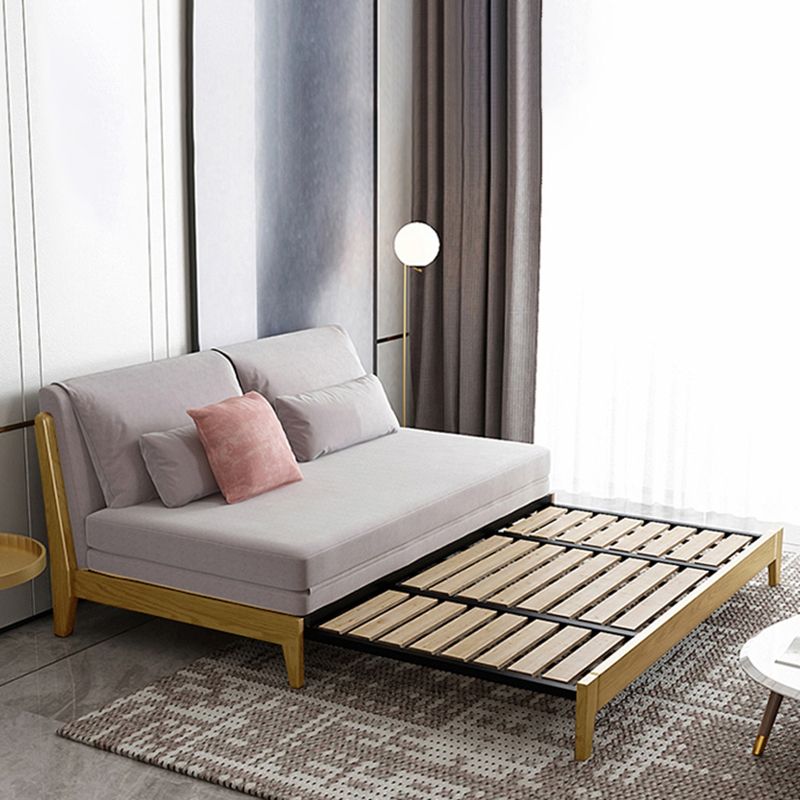 スカンジナビアスタイルのグレーアームレスソファベッドウッドフレームスリーパーソファ