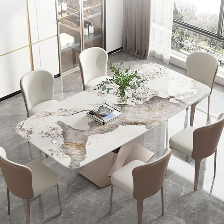 Traditional Luxury Dining Table Rectangle Sintered Stone Dining Table with Pedestal Base Clearhalo ' dining_table' 'Dining Tables & Seating' 'Dining Tables' 'furn' 'furn_dining_table' 'Furniture' 'furniture_dining_table' 'Kitchen & Dining Furniture' 'kitchen&dining_furn' 'kitchen' 'kitchen_dining_table' 1200x1200_9e33d81b-e9ba-461b-90da-67d053dbea0f