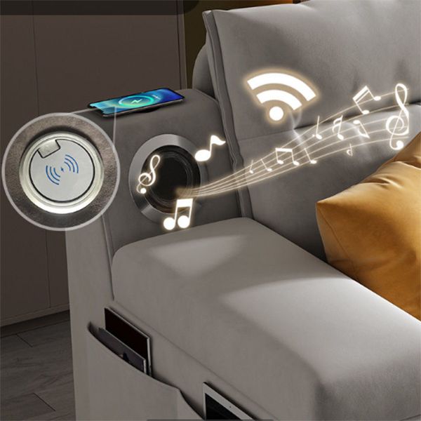 灰色に保管された現代の枕トップアームベッドソファソファ