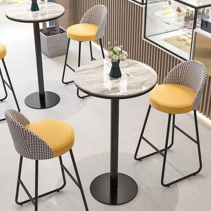 Industrial Round Bar Table Set 1/2/3 Pieces Stone Counter Table with Solid Back Stools Clearhalo 'Bar Furniture' 'furn' 'furn_home_bar_bar_sets' 'Furniture' 'Home Bars & Bar Sets' 'home_bar_bar_sets' 'Kitchen & Dining Furniture' 1200x1200_9e366a52-b091-432d-9098-f35c457cc371