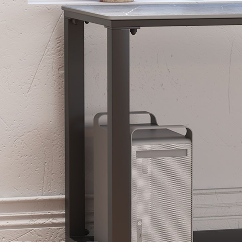 Escritorio de escritura de piedra gris contemporánea Desk de oficina de lanar en trineo L para hogar