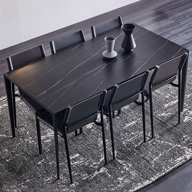 Stone Top Dining Table Rectangle Contemporary Table with 4 Legs in Black Clearhalo 'Dining Tables & Seating' 'Dining Tables' 'dining_table' 'furn' 'furn_dining_table' 'Furniture' 'furniture_dining_table' 'Kitchen & Dining Furniture' 'kitchen' 'kitchen_dining_table' 1200x1200_9e38dcee-a8e5-4acd-bed3-5feaa7a75fad