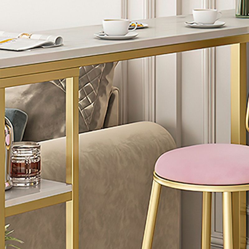 Bartisch im Glam-Stil, Steintisch mit doppeltem Sockel und Stauraum
