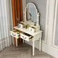 Sgabello da toeletta per trucco per vanità in legno massiccio vittoriano con specchio in bianco