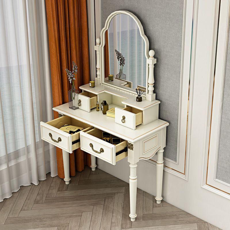 Sgabello da toeletta per trucco per vanità in legno massiccio vittoriano con specchio in bianco