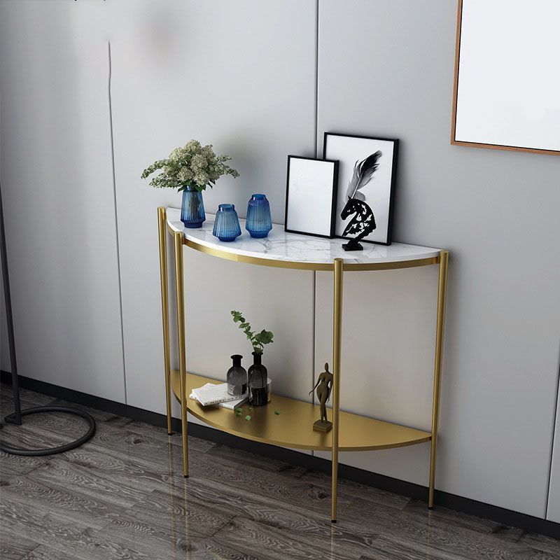 Table de sofá de consola de mármol Glamble Mesa de media luna con estantes para Hall