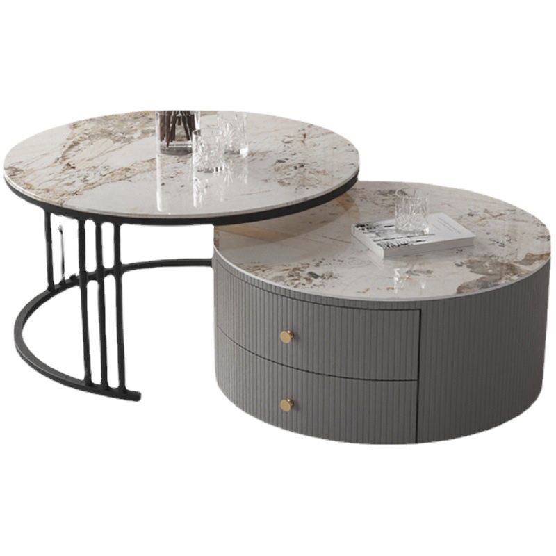 Modern Round End Table Living Room No Distressing Side Table with Drawers Clearhalo 'Coffee & Accent Tables' 'Coffee Tables' 'coffee_tables' 'furn' 'furn_coffee_tables' 'Furniture' 'Living Room Furniture' 1200x1200_9e4b2ec1-2dc0-4c20-b2ba-415623adba36