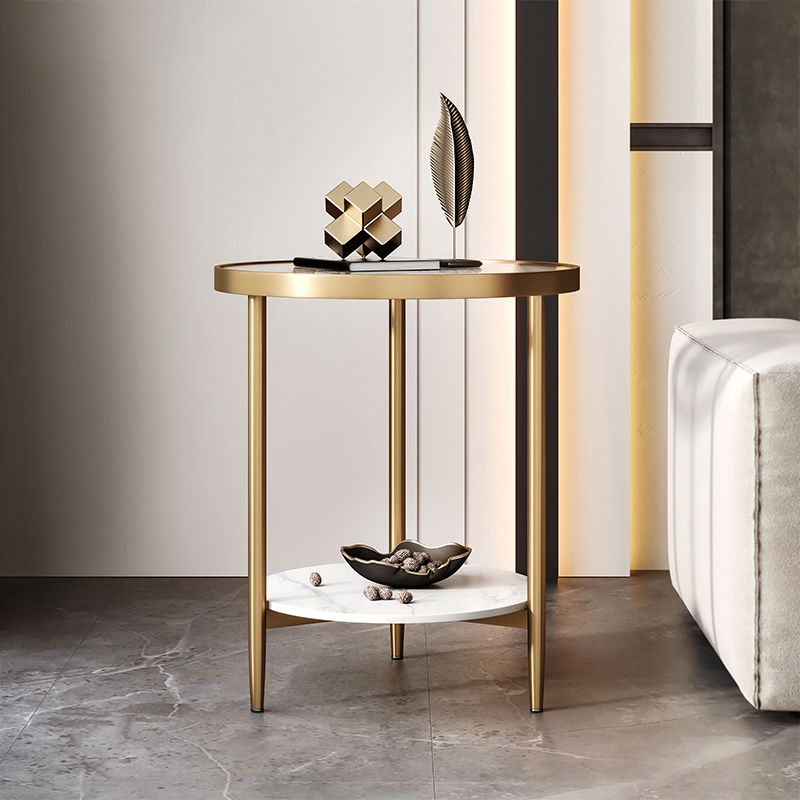 19.69" W x 19.69" D x 22.83" H Side End Table Glass Round Side Table with Shelf