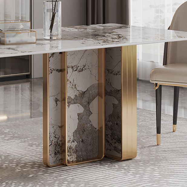 1/4/5/9 Pieces Rectangle Glam Furniture Stone Dining Table Set with Double Pedestal Base Clearhalo 'Dining Room Sets' 'Dining Tables & Seating' 'dining_room_set' 'furn' 'furn_dining_room_set' 'Furniture' 'furniture_dining_room_set' 'Kitchen & Dining Furniture' 'kitchen&dining_furn' 'kitchen' 1200x1200_9e4d4fae-f410-417d-b55c-9072223b504b