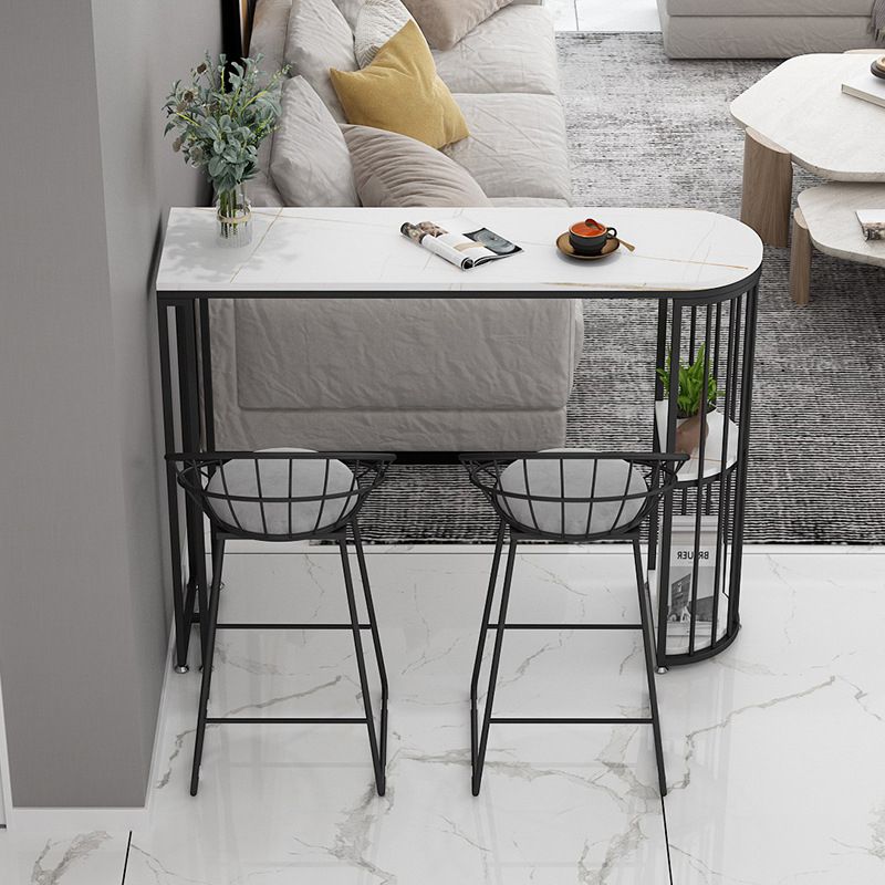 Glam Style Bar Table Stone Top and Iron Pedestal Bistro Table