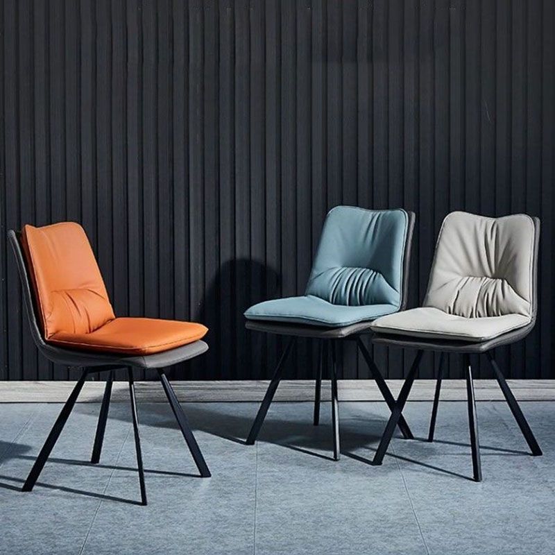 Industrial Design Armless Solid Back Chair Faux Leather Side Chair Clearhalo 'Dining Chairs' 'Dining Tables & Seating' 'dining_chair' 'furn' 'furn_dining_chair' 'Furniture' 'furniture_dining_chair' 'Kitchen & Dining Furniture' 1200x1200_9e4e5496-f02e-4b6f-830f-083bab28f409