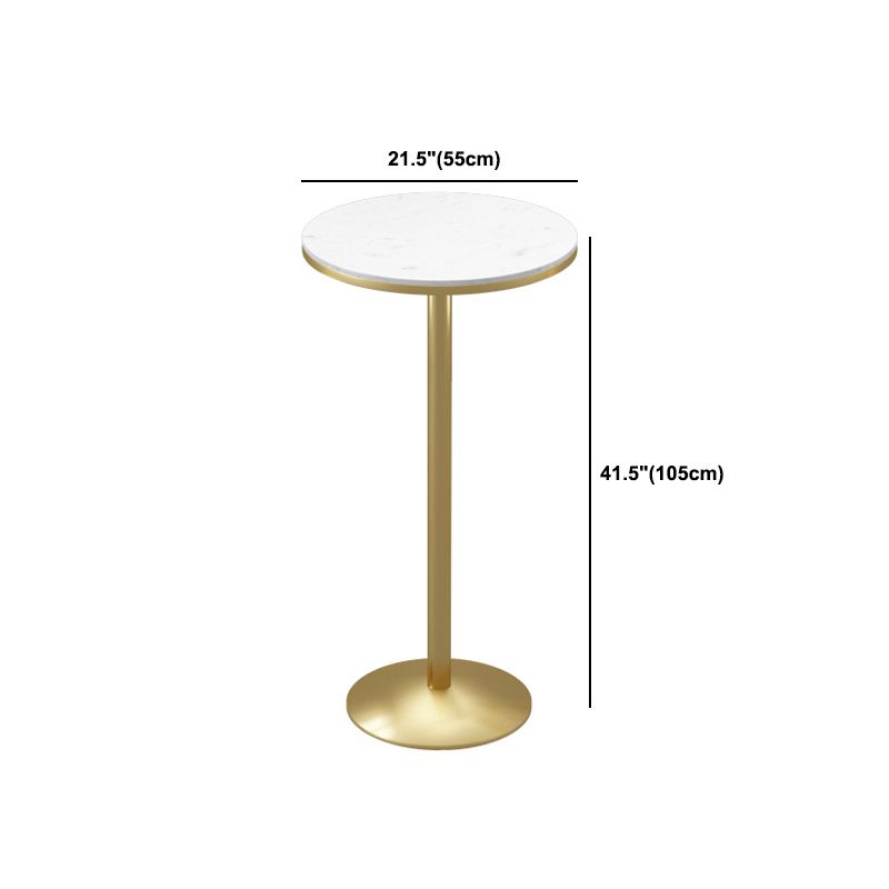 Mesa de pub de mármol sintético, mesa de bar de cócteles en blanco glamuroso con pedestal de metal