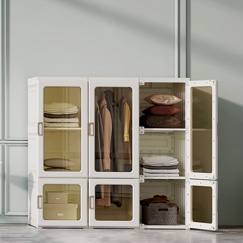 Guardaroba pieghevole di plastica autoportante contemporaneo con ripiani in bianco