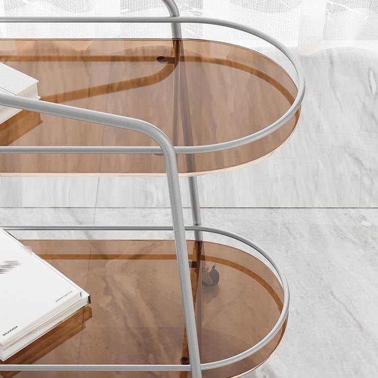 Metal Frame Glass Shelf Etagere Bookshelf with Caster Wheels,25.6"L x 13"W x 27.2"H Clearhalo 'Bookcases' 'furn' 'furn_bookcases' 'Furniture' 'furniture_bookcases' 'Office Furniture' 1200x1200_9e5264fb-0542-4fab-92d8-abb147be49e2