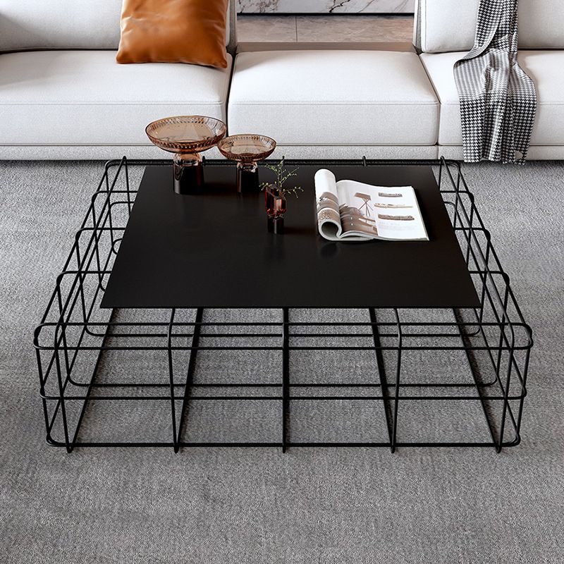 Frame Geometric Coffee Table Mid Century Black Finish Iron Cocktail Table