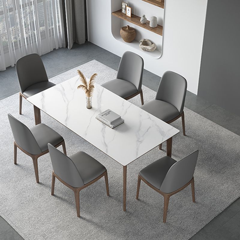 Table rectangulaire Table de salle à manger en pierre frittée moderne médiévale avec base en bois