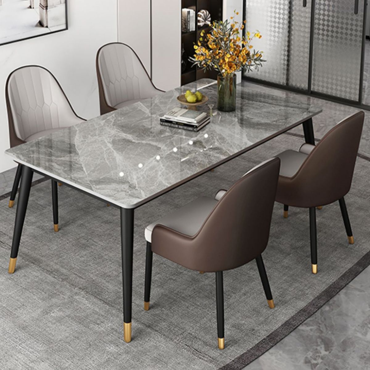 Nordic Style 1/4/5/7 Rectangle Dining Room Set with Leather Chairs Clearhalo 'Dining Room Sets' 'Dining Tables & Seating' 'dining_room_set' 'furn' 'furn_dining_room_set' 'Furniture' 'furniture_dining_room_set' 'Kitchen & Dining Furniture' 'kitchen&dining_furn' 'kitchen' 1200x1200_9e5327e4-244f-4c92-8bef-674690dd1b73