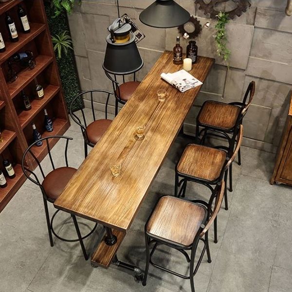 Rechteckiges Massivholz-Bartisch-Set, industrieller 1/4/7-teiliger Thekentisch mit Hockern