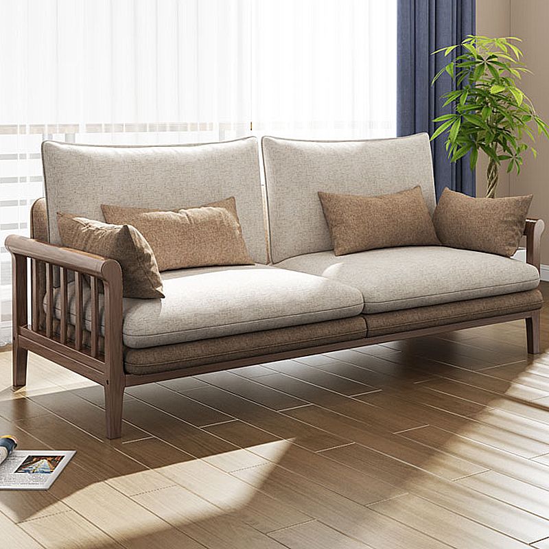 Rustic 37.4"High Cotton-Blend Sectional Pillow Back Sofa with Solid Wood Legs , Beige Clearhalo 'furn' 'furn_sectionals' 'Furniture' 'furniture_sectionals' 'Living Room Furniture' 'Sectionals' 1200x1200_9e57faf4-d5f0-4fa7-9f86-a5a2e43c9c05