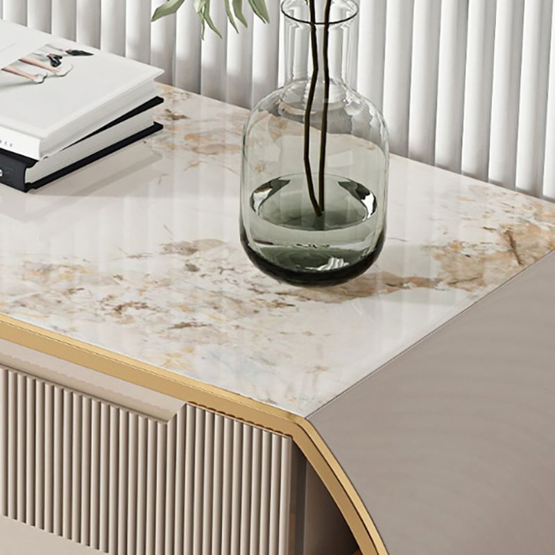 Sideboard in legno ingegnerizzato a 2 cassetto credenza in pietra bianca glam con lampada per soggiorno