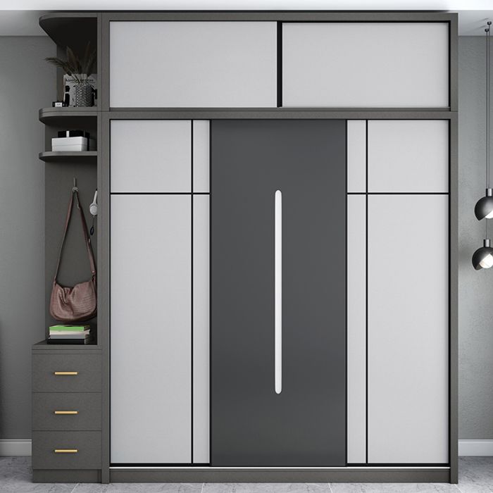Gray Contemporary Wardrobe Armoire with Drawer Wooden Wardrobe Cabinet Clearhalo 'Armoires & Wardrobes' 'armoires_wardrobes' 'Bedroom Furniture' 'furn' 'furn_armoires_wardrobes' 'Furniture' 1200x1200_9e5b629a-1a9c-4d4d-a007-59158376f6b4