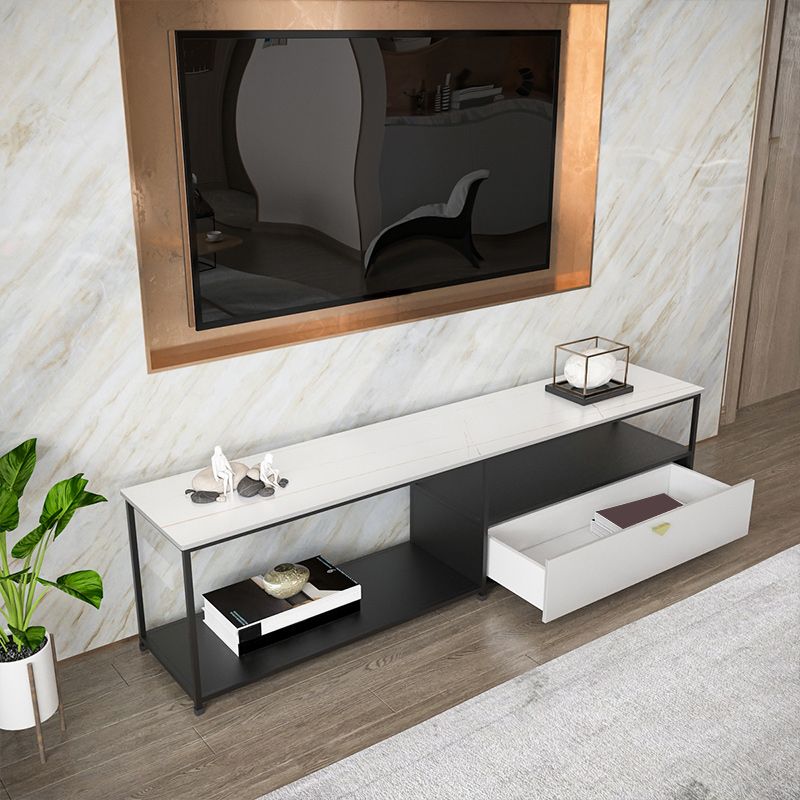 Modern Stone/Iron Top TV Stand 2-Open Shelf TV Console with Storage Clearhalo 'furn' 'furn_tv_stands_entertainment_centers' 'Furniture' 'Living Room Furniture' 'TV Stands & Entertainment Centers' 'TV Stands & Media Storage Furniture' 'tv_stands_entertainment_centers' 1200x1200_9e622420-e5e6-4fd9-bde3-fa2760a0a2e9