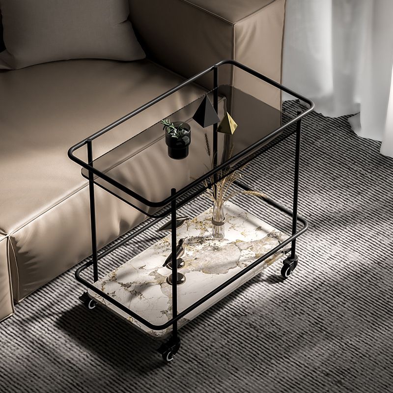 Mesa de vidrio superior a la altura con ruedas moderna de 25.6 "w 1 mesa auxiliar