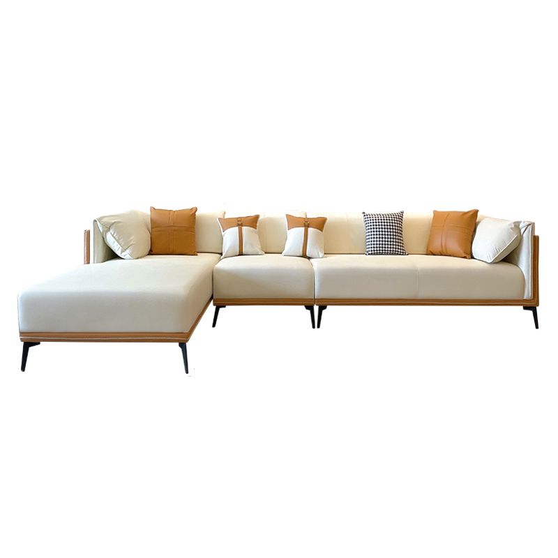 Stain-Resistant Faux Leather Sofa/Sectional with Pillowed Back Cushions for Living Room Clearhalo 'furn' 'furn_sectionals' 'Furniture' 'furniture_sectionals' 'kitchen' 'kitchen_sectionals' 'Living Room Furniture' 'Sectionals' 1200x1200_9e646c2d-5972-41b4-9293-a71635b956da