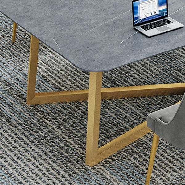 Escritorio de escritura gris y blanco Desk de oficina de acero y piedra para la oficina